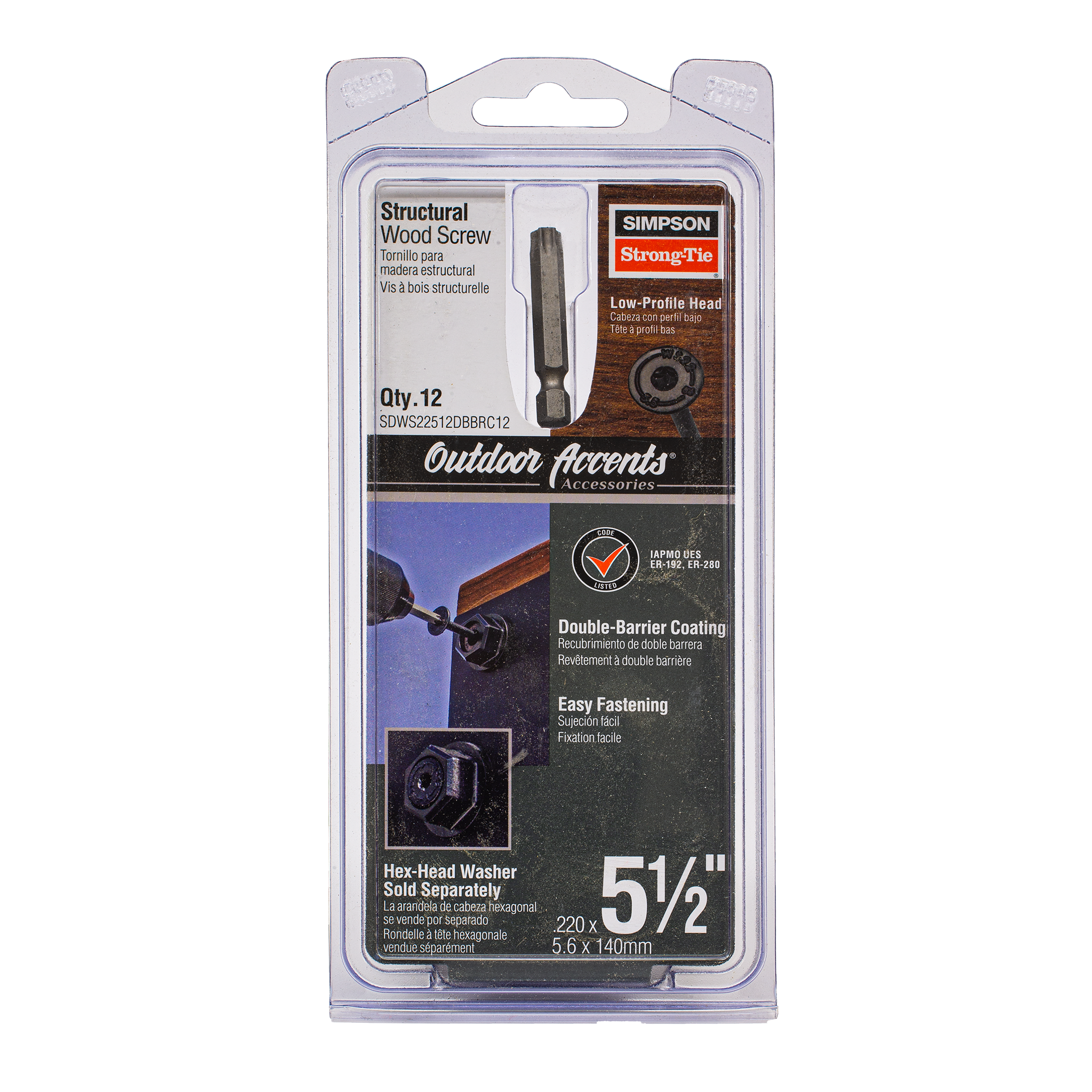 .220"x5-1/2" Outdoor Accents® Structural Wood Screw, Black (12/PK)