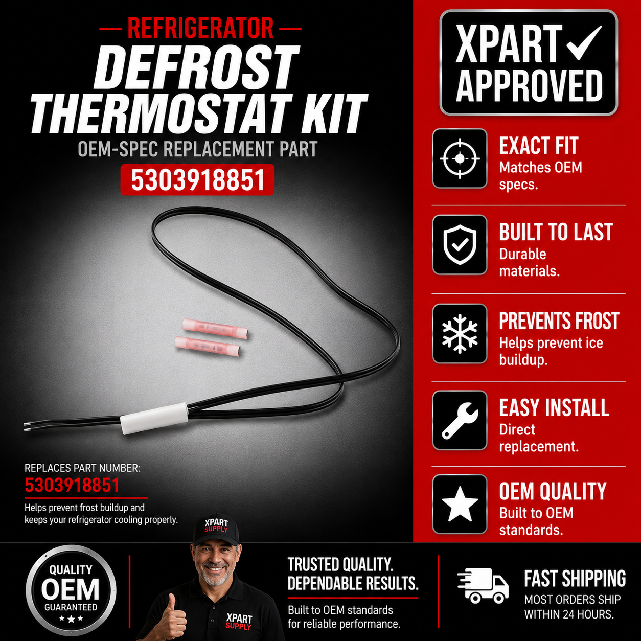 Frigidaire Defrost Thermostat Kit 5303918851 — Fix Frost Buildup & Failed Defrost Cycles