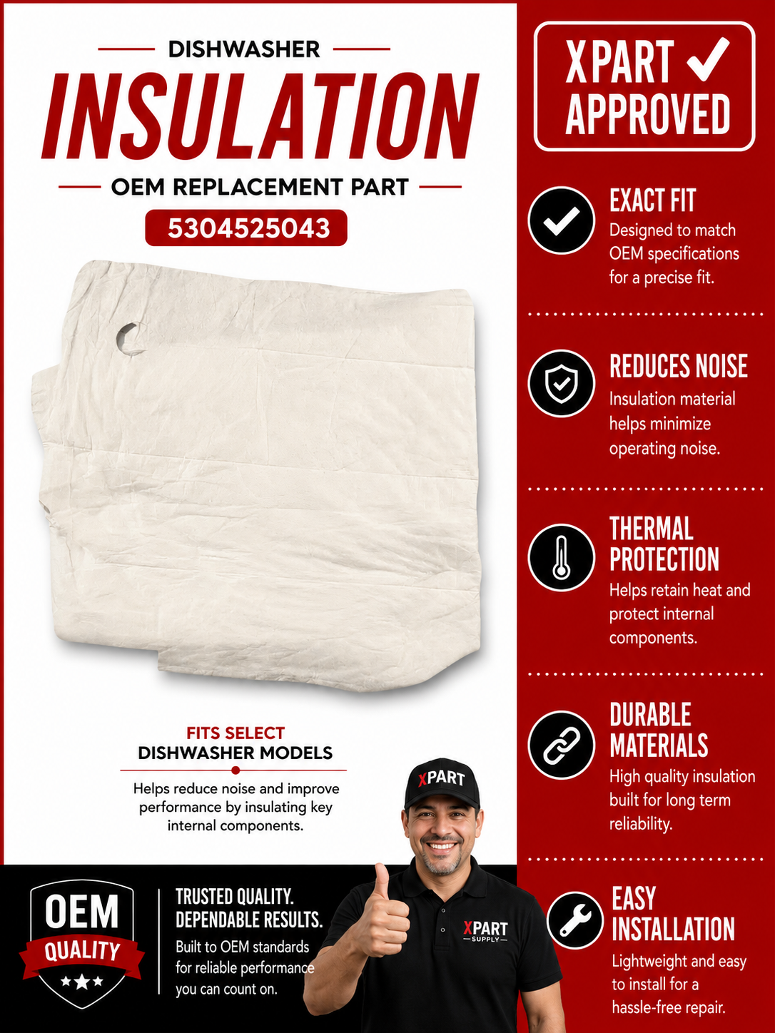 Frigidaire Dishwasher Insulation 5304525043 — Fix Loud Dishwasher & Reduce Noise