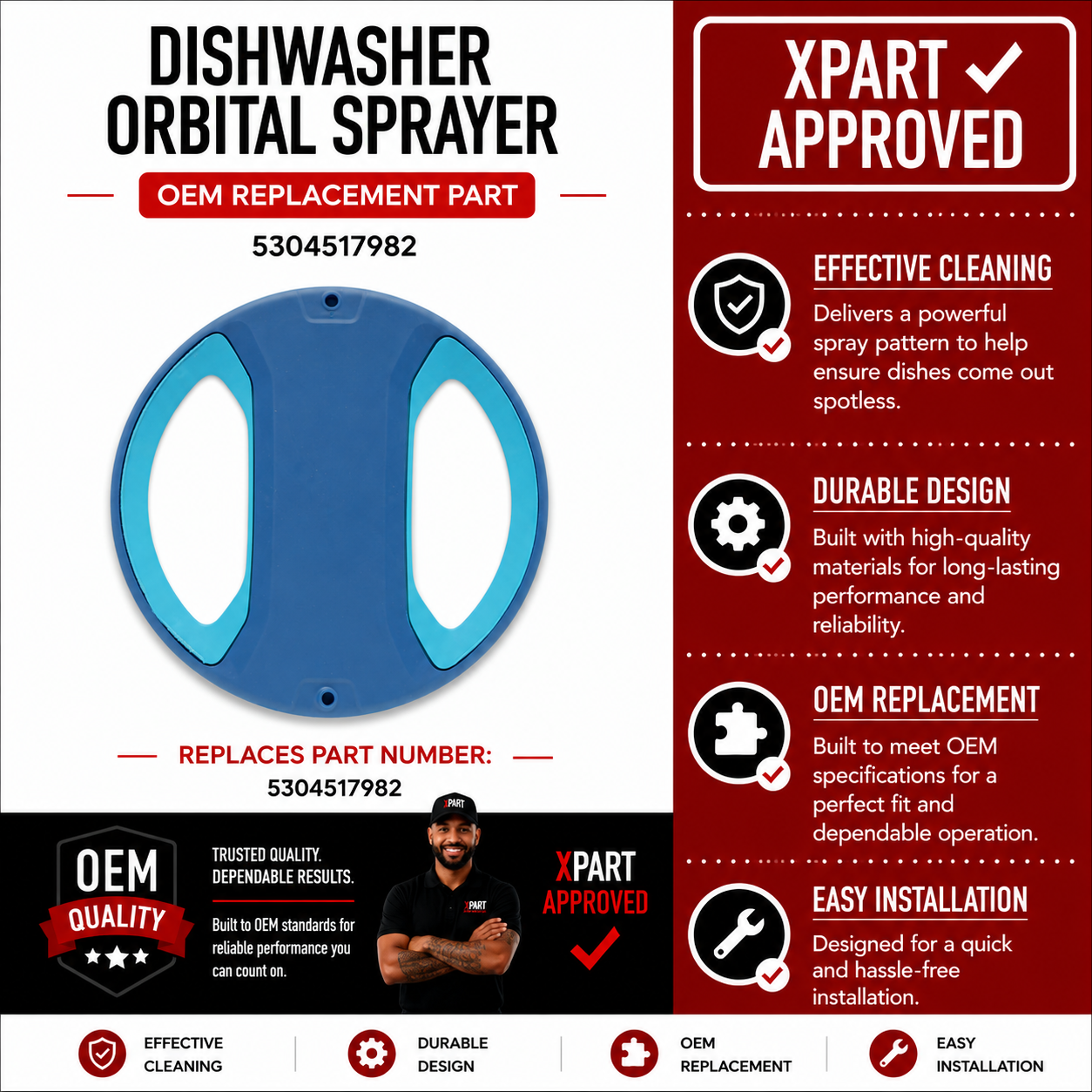 Frigidaire Dishwasher Orbital Sprayer 5304517982 — Fix Poor Wash Coverage