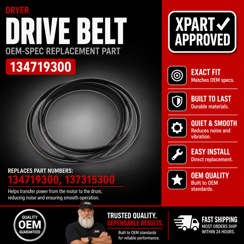 Frigidaire Dryer Drive Belt 134719300 — Fix a Drum That Won't Spin or Squeals