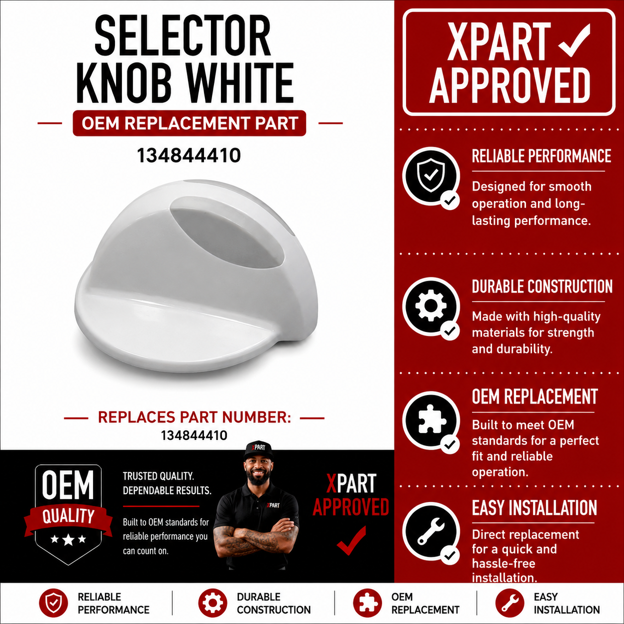Frigidaire Electrolux Washer Dryer Selector Knob 134844410 — Fix Broken, Cracked, or Free-Spinning Cycle Knob