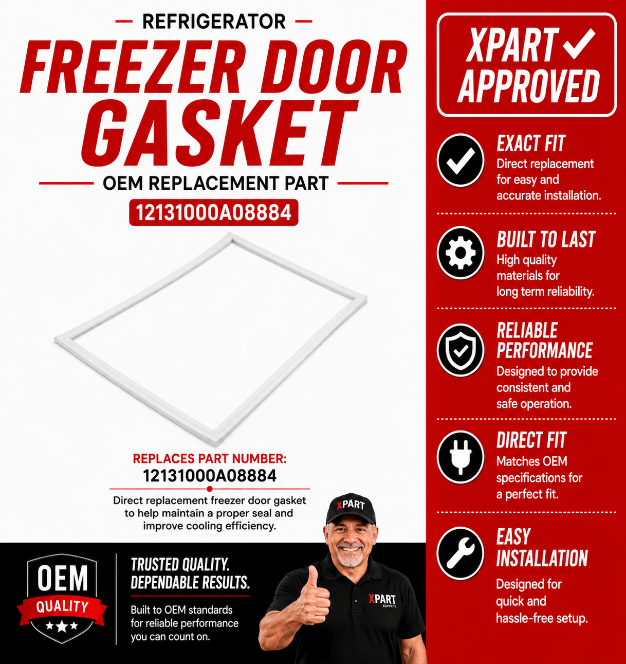 Frigidaire Freezer Door Gasket 12131000A08884 — Fixes Frost Buildup & Warm Freezer
