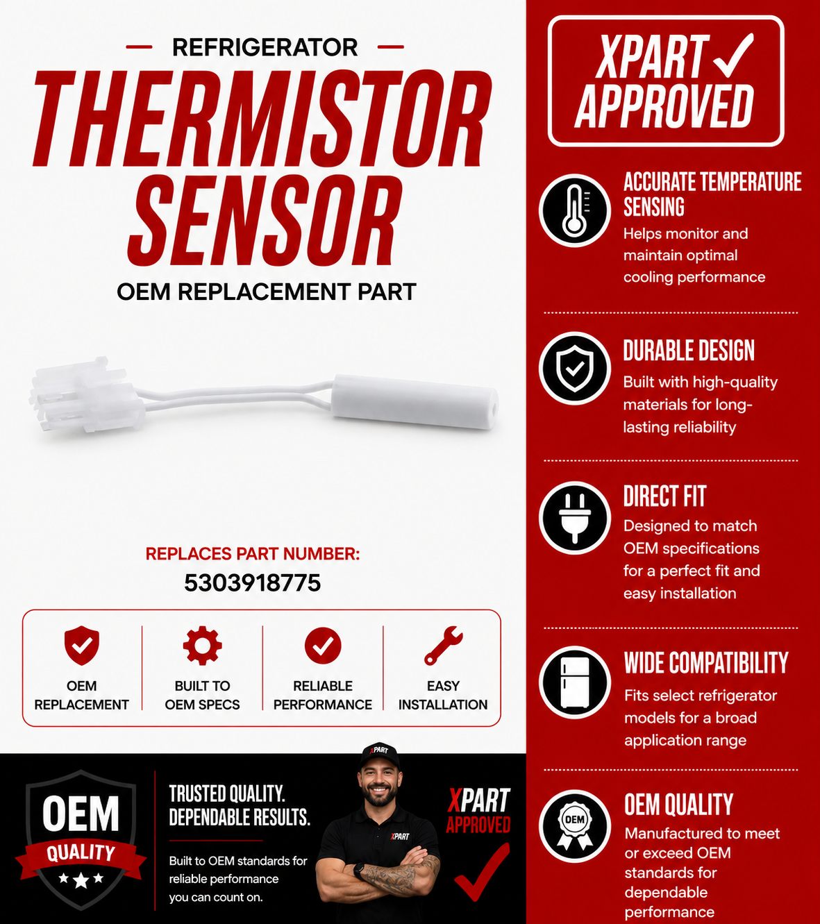 Frigidaire Fresh Food Thermistor 5303918775 — Fix Refrigerator Temperature Problems