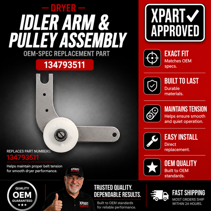 Frigidaire Dryer Idler Arm & Pulley Assembly 134793511 — Replaces 134793500, 134793512