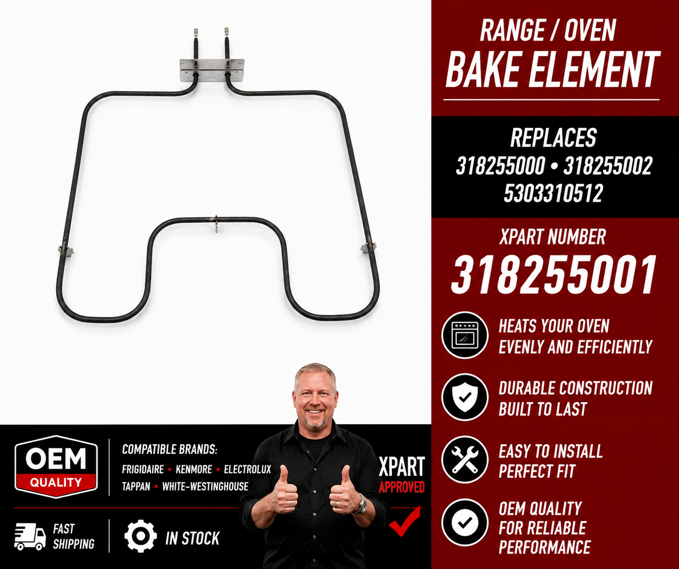 Frigidaire Oven Bake Element 318255001 2400W 240V