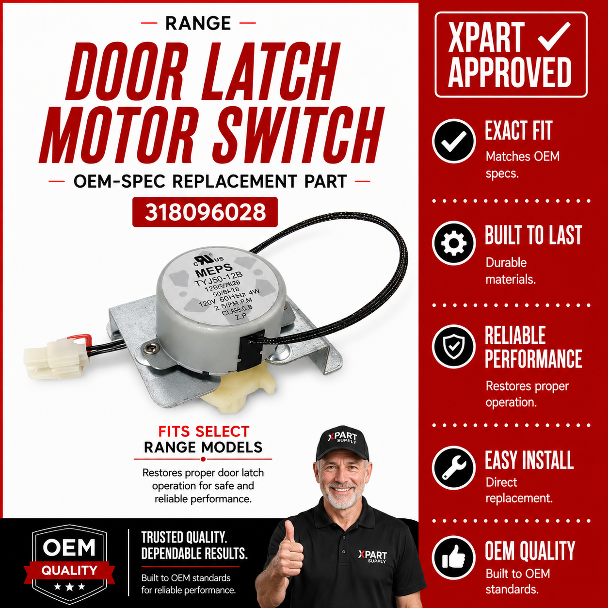Frigidaire Range Door Latch Motor & Switch 318096028 — Fix Self-Clean Lock Failure