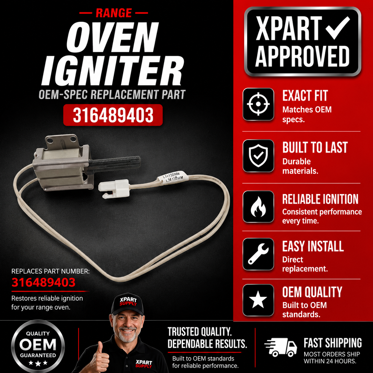 Frigidaire Range Oven Igniter 316489403 — Fix Oven That Won't Ignite or Heat