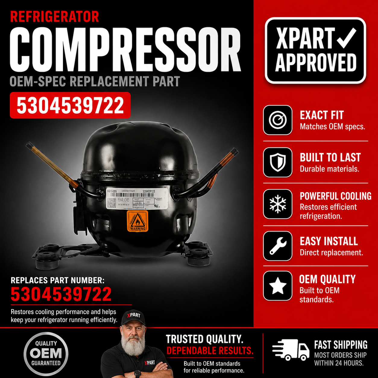 Frigidaire Refrigerator Compressor 5304539722 — Fix a Fridge That Won't Cool