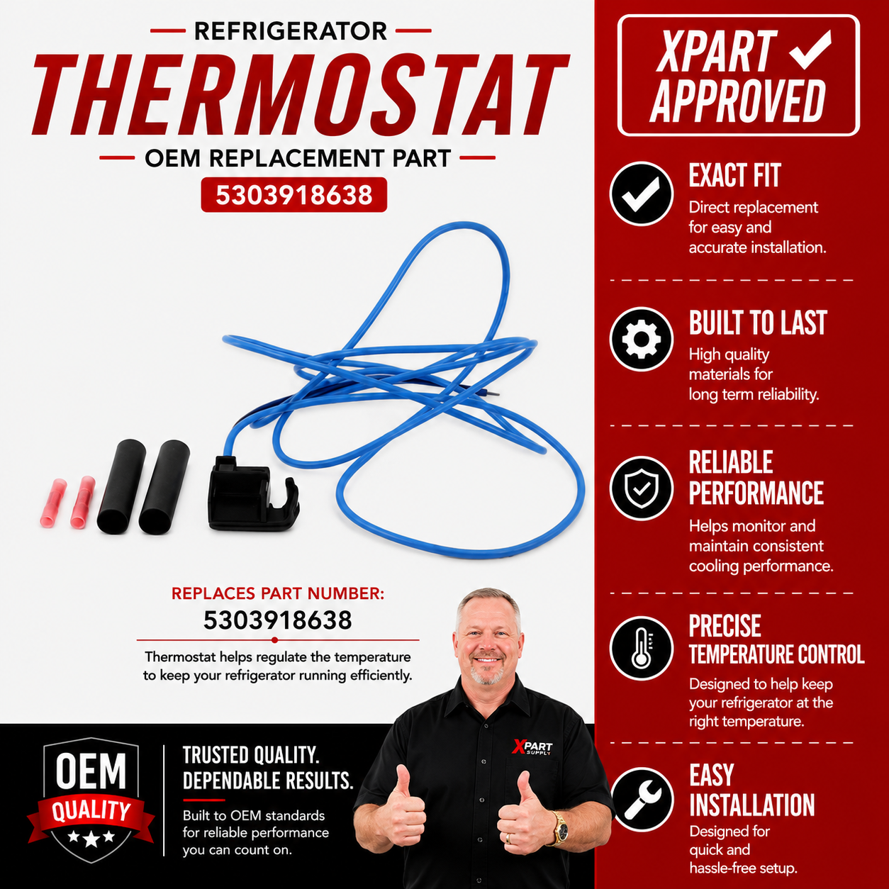 Frigidaire Refrigerator Defrost Limit Thermostat 5303918638 — Fix Frost Buildup & Restore Proper Defrost