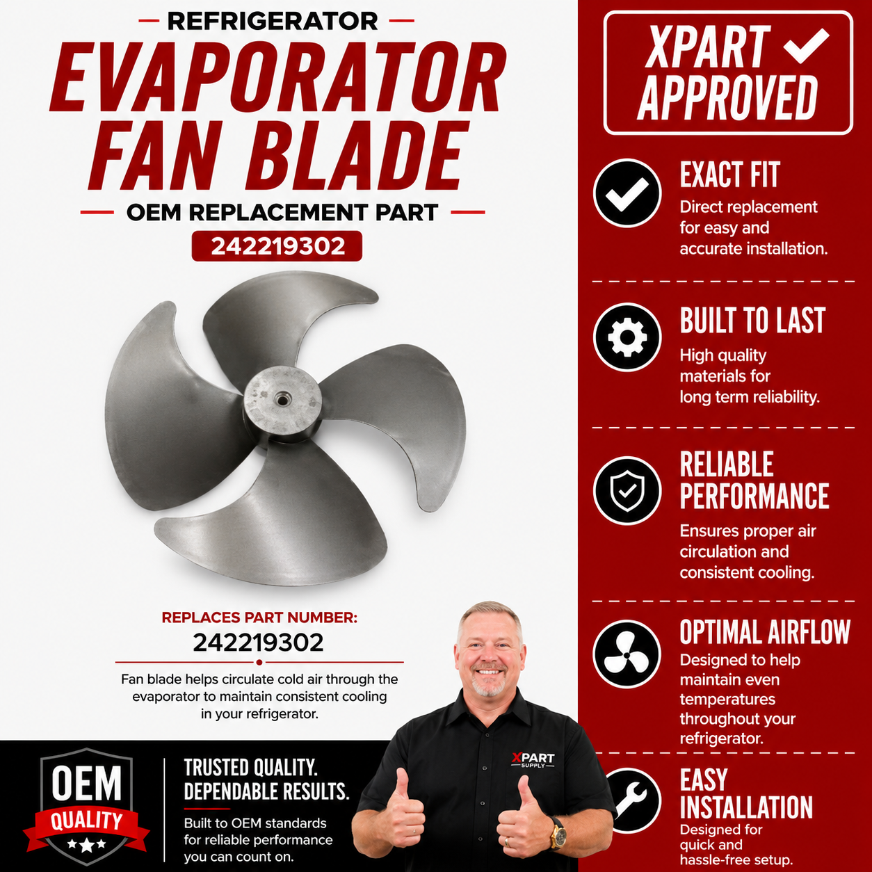 Frigidaire Refrigerator Evaporator Fan Blade 242219302 — Restore Airflow & Fix Warm Fridge Fast