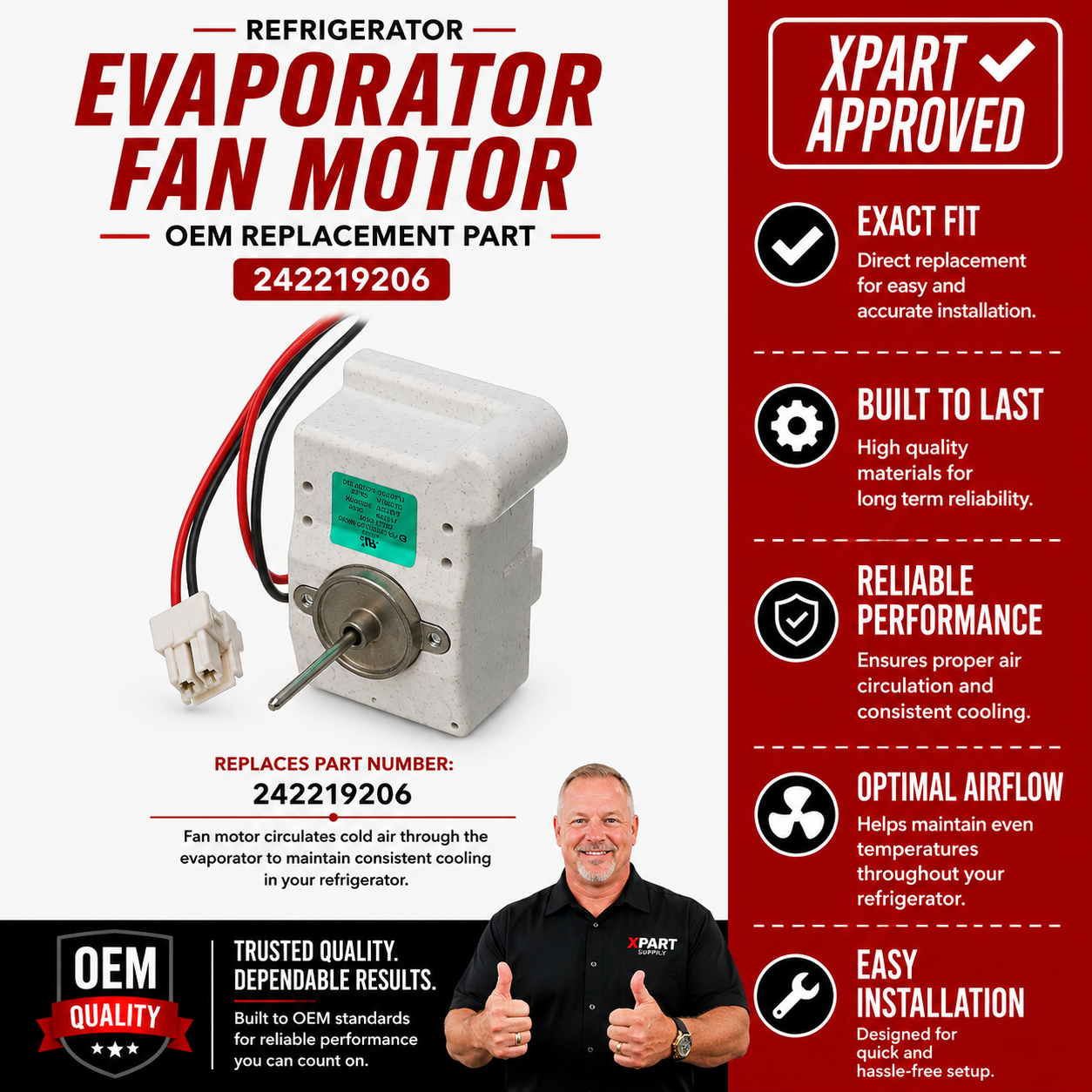 Frigidaire Refrigerator Evaporator Fan Motor 242219206 — Restore Cooling & Fix Warm Fridge Fast