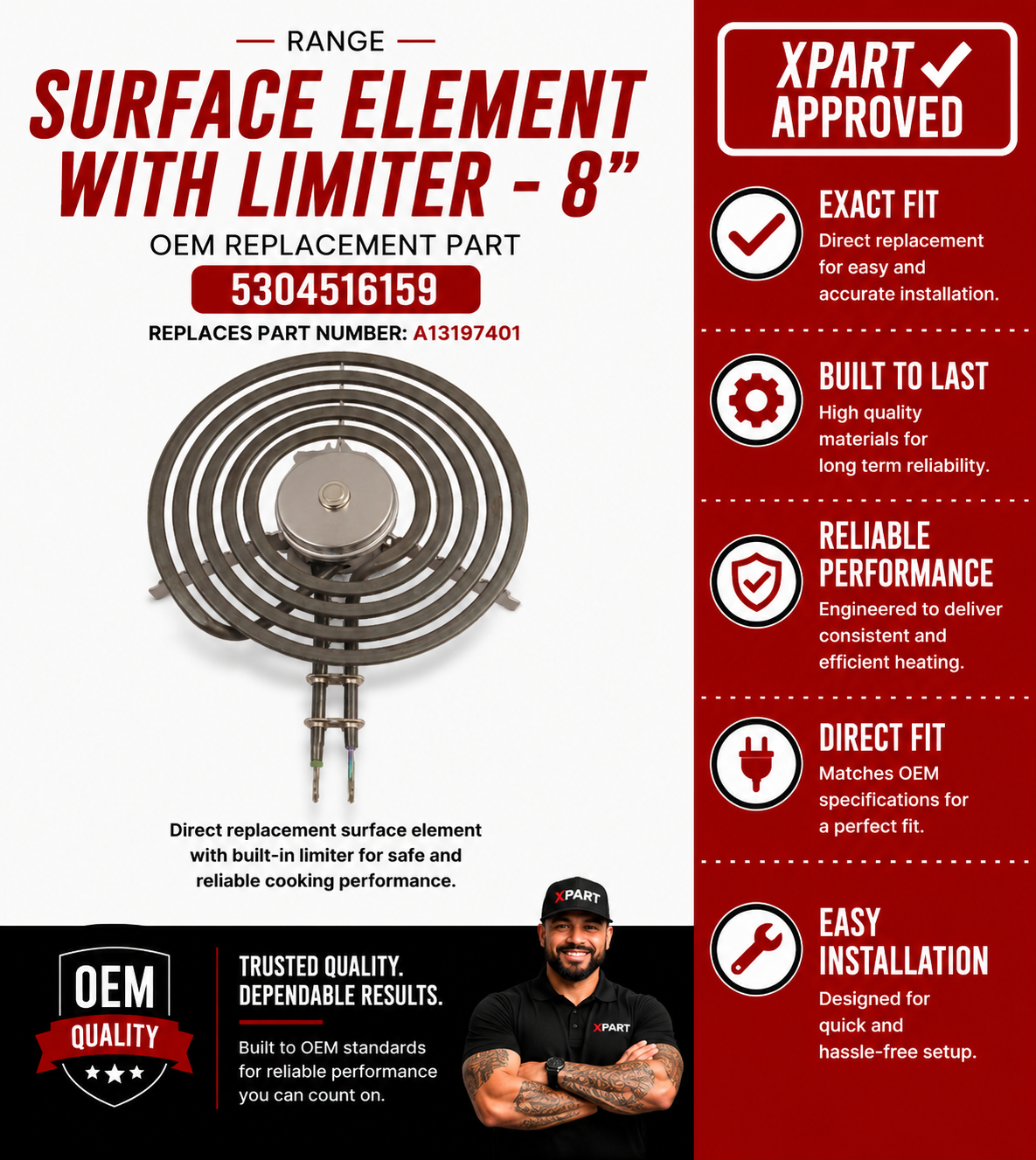 Frigidaire Surface Element 5304516159 — Fixes Dead or Uneven 8" Burner