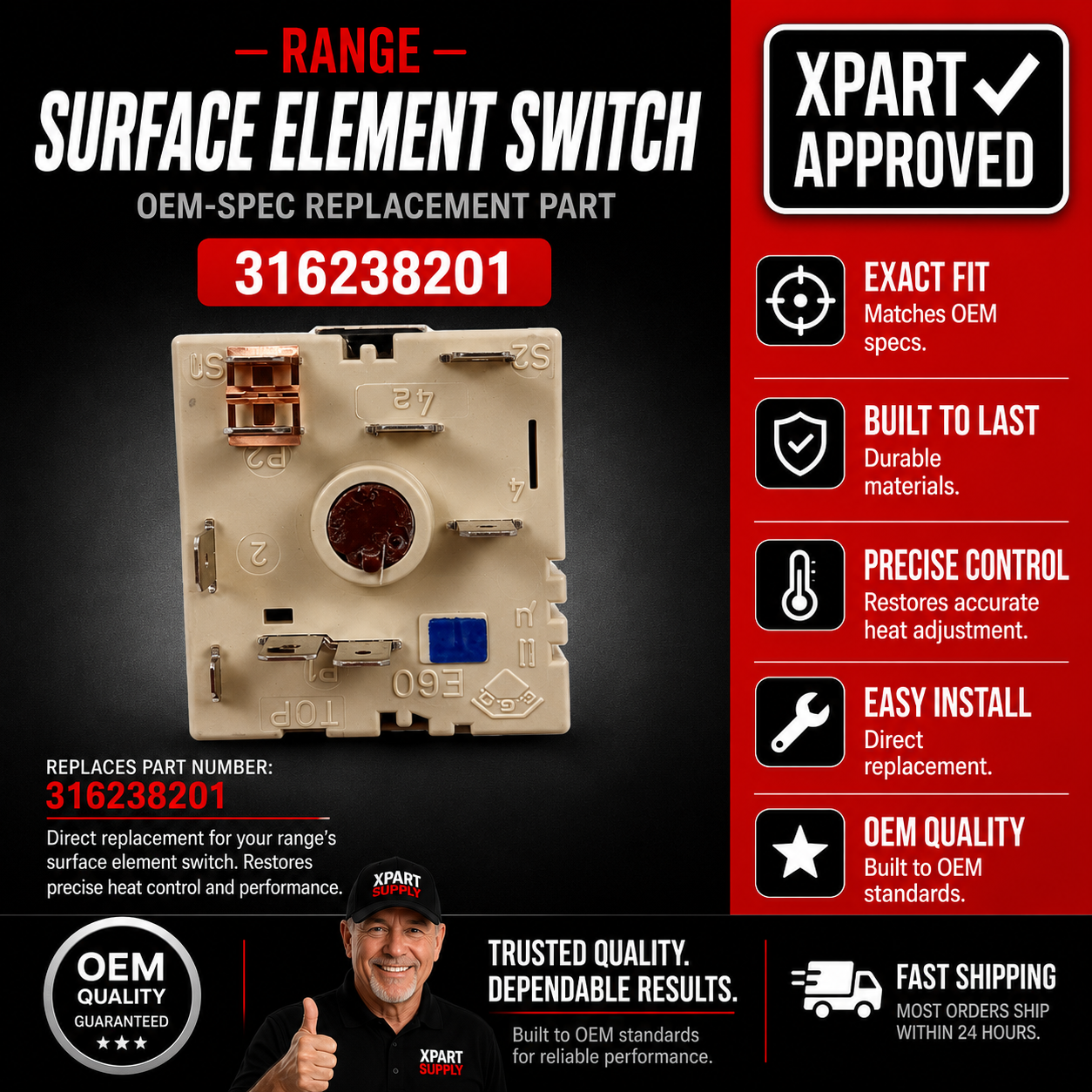 Frigidaire Surface Element Switch 316238201 — Fixes Burner Not Heating