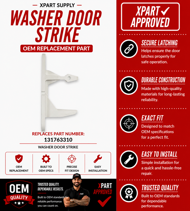 Frigidaire Washer Door Strike 131763310 — Fixes Door That Won't Lock, Latch, or Stay Closed
