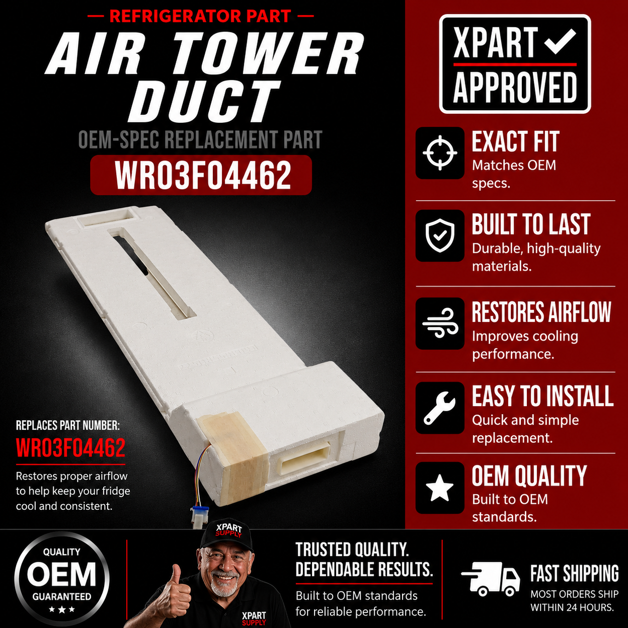 GE Air Tower Duct WR03F04462 — Fixes Warm Spots / Restores Even Cooling