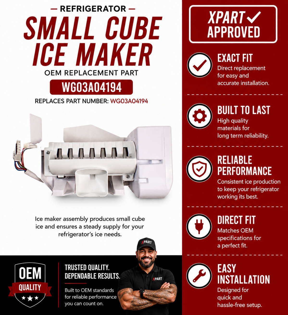 GE Cafe Refrigerator Ice Maker WG03A04194 (Replaces WG03A03464)