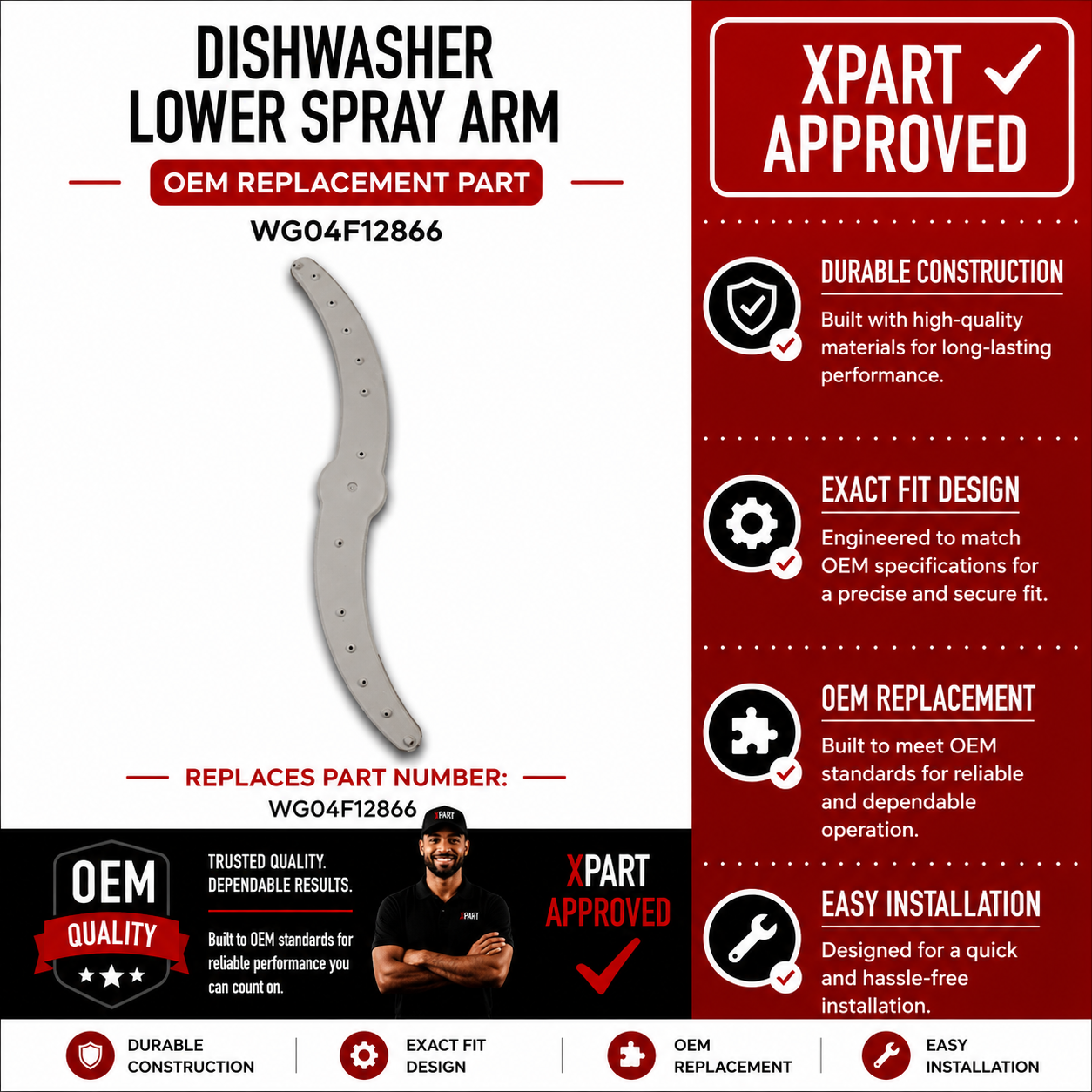 GE Dishwasher Lower Spray Arm WG04F12866 — Fix Poor Cleaning & Weak Water Spray