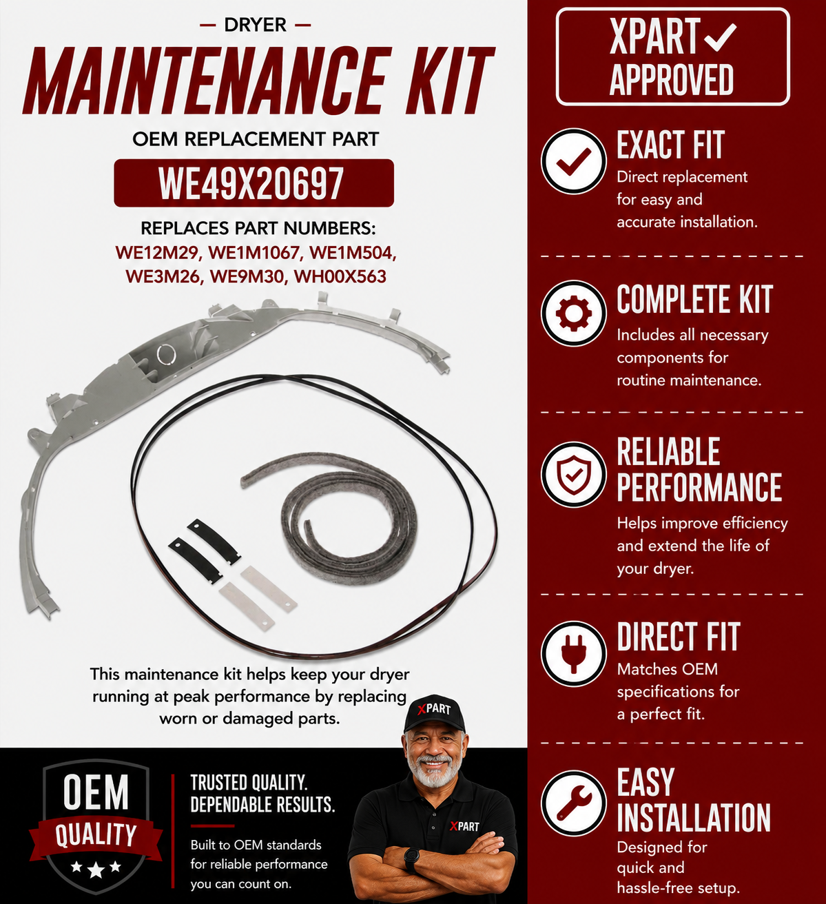 GE Dryer Bearing Kit WE49X21874 – OEM & Premium XPart Options Available