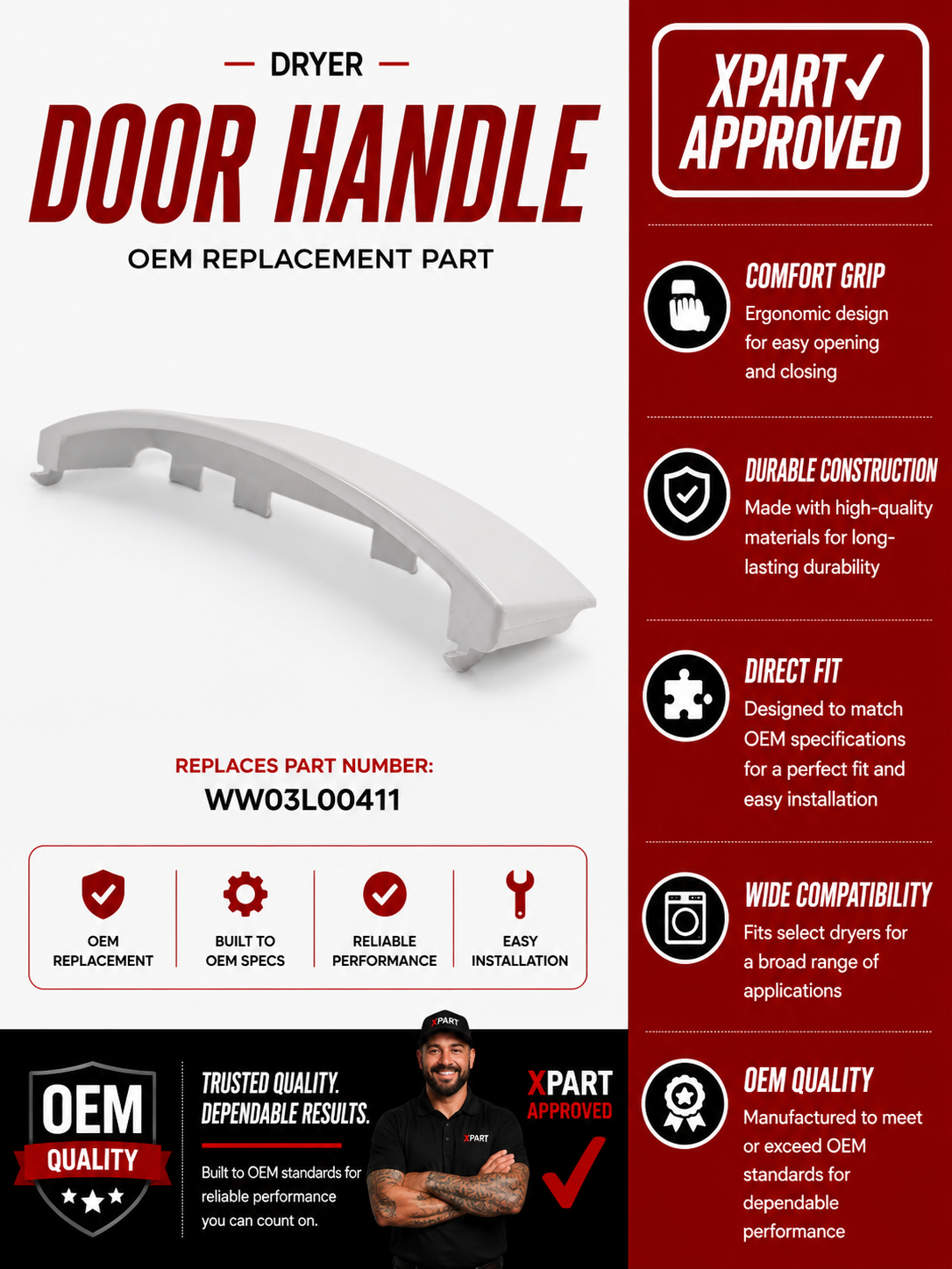 GE Dryer Door Handle WW03L00411 — Fix Broken or Stuck Dryer Door