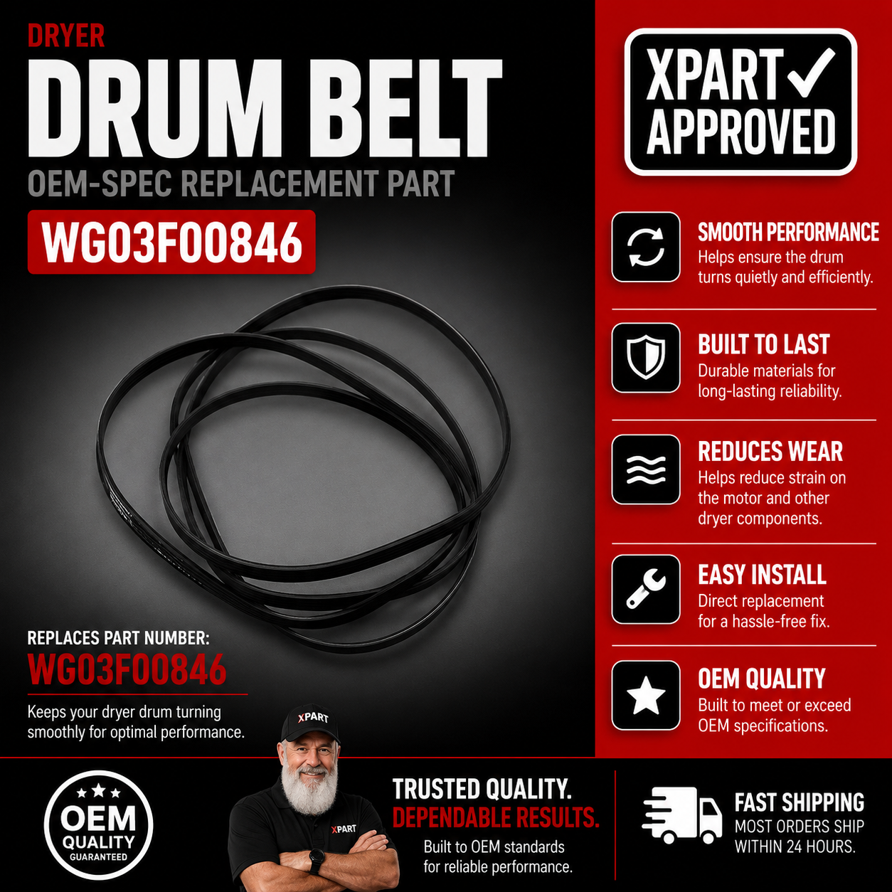 GE Dryer Drum Belt WG03F00846 — Fix Drum Not Spinning