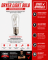 Dryer light bulb replacement part with features and benefits on a red and white background