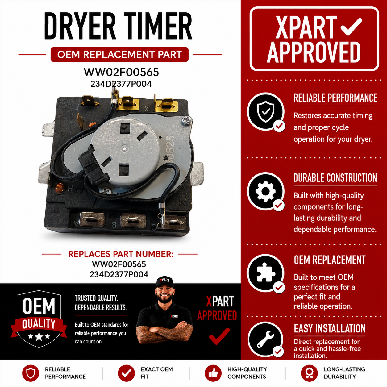GE Dryer Timer WW02F00565 — Fix Dryer That Won't Start, Stop or Complete a Cycle