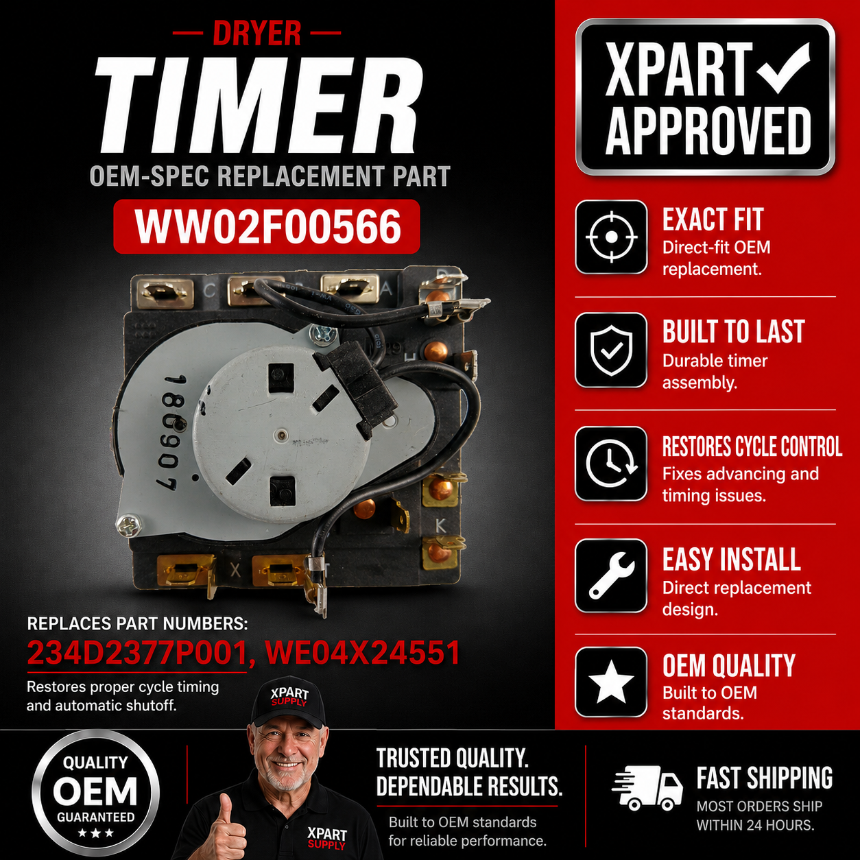GE Dryer Timer WW02F00566 – OEM & Premium XPart Options Available