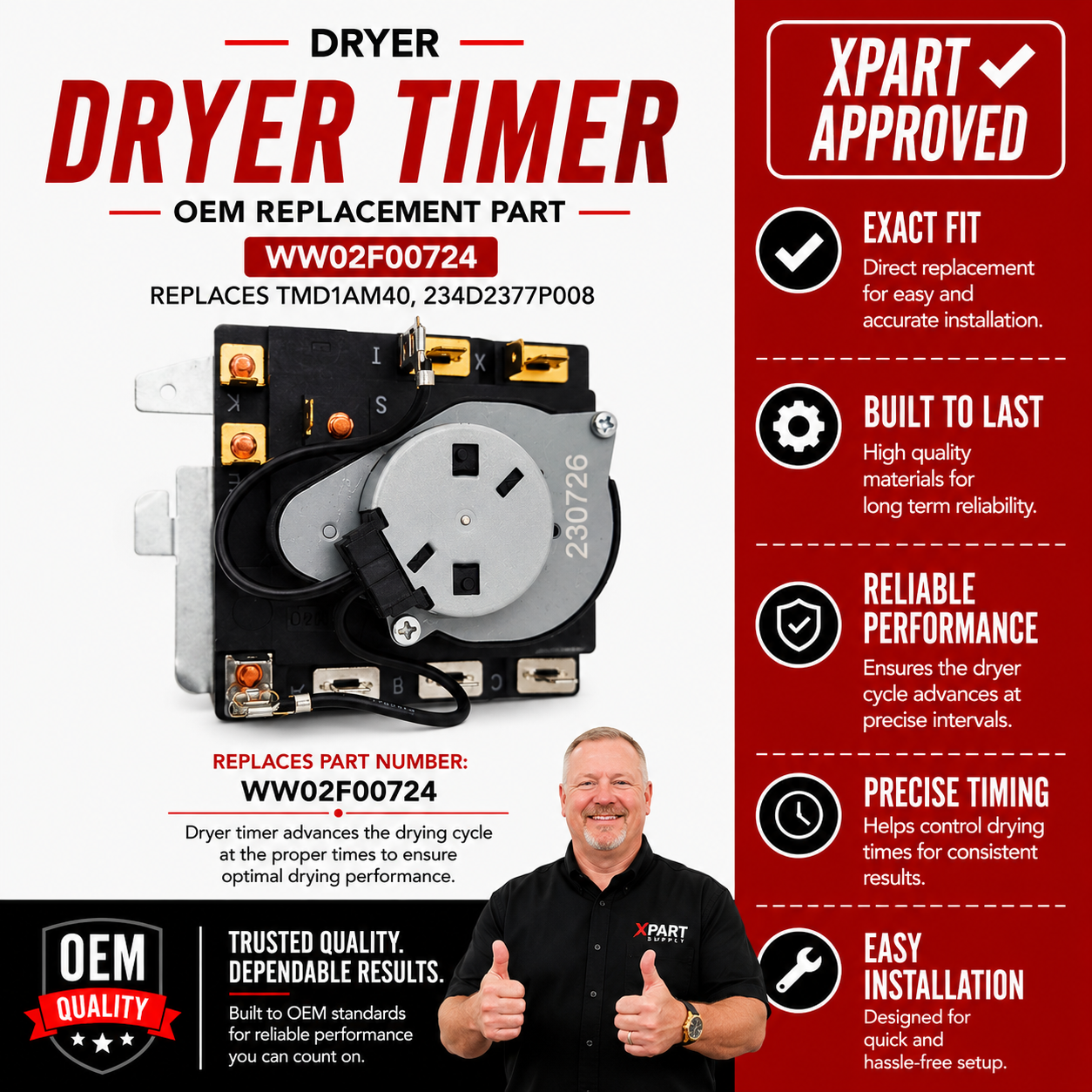 GE Dryer Timer WW02F00724 — Fix Cycles That Won't Advance or Start