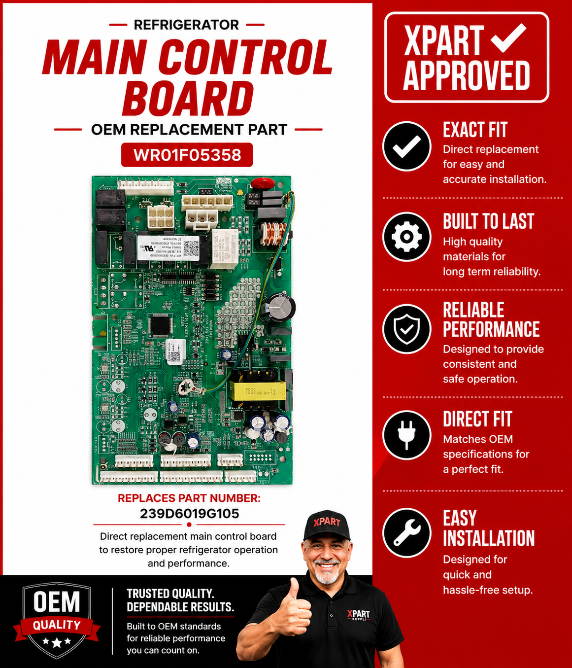 GE Main Control Board WR01F05358 — Fix Refrigerator Not Cooling or Starting