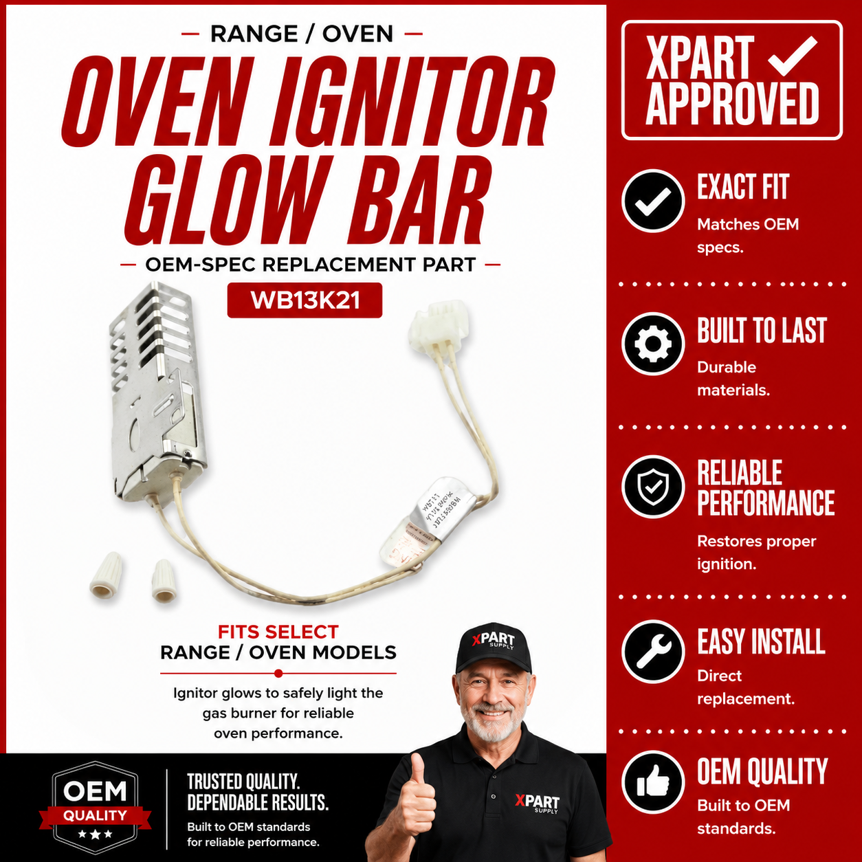 GE Oven Ignitor Glow Bar WB13K21 — Fix Oven Not Lighting or Slow Ignition