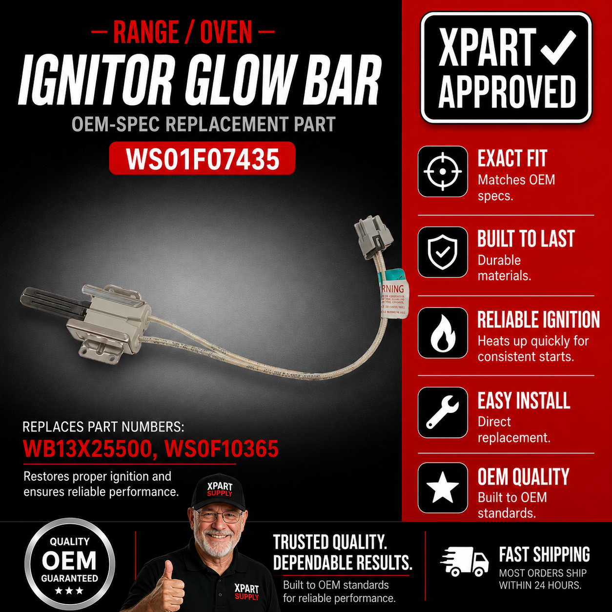 GE Oven Ignitor WS01F10365 — Fixes Gas Range Oven That Won't Ignite