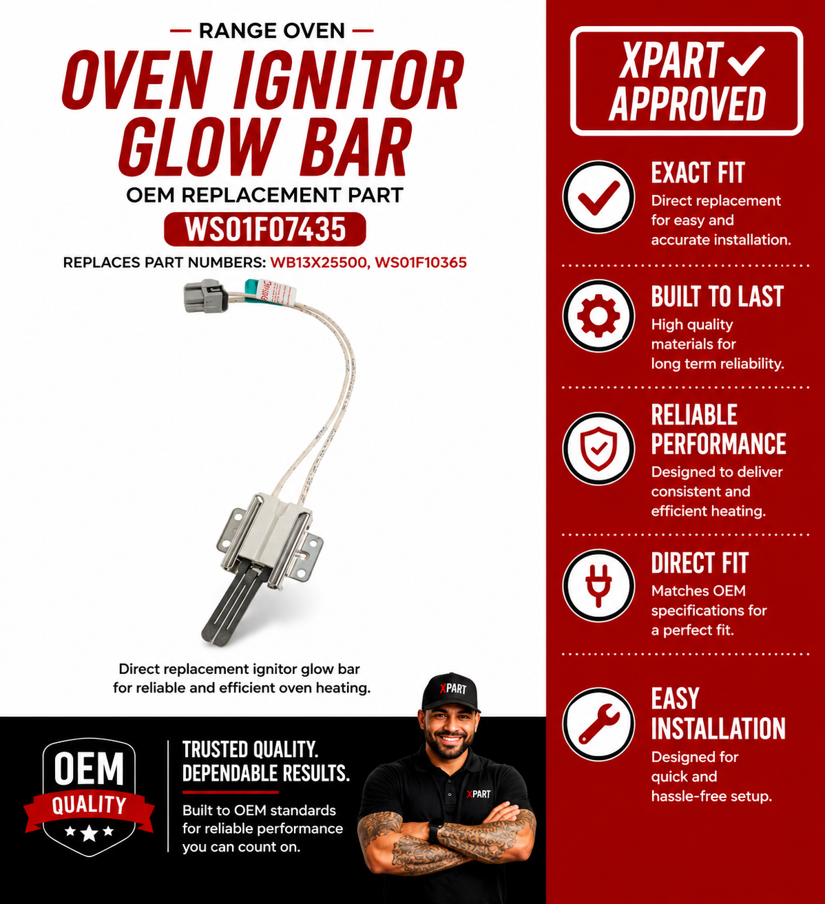 GE Oven Ignitor WS01F10365 — Fixes Gas Range Oven That Won't Ignite