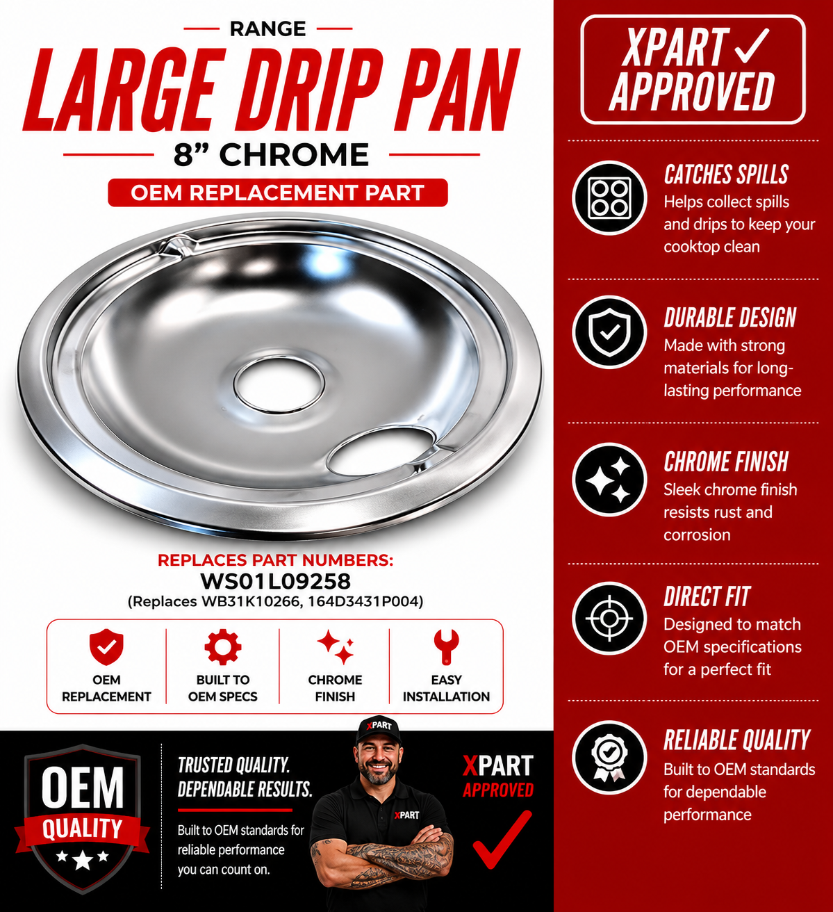 GE Range 8'' Drip Pan WS01L09258 — Stop Grease Buildup & Keep Your Stovetop Clean