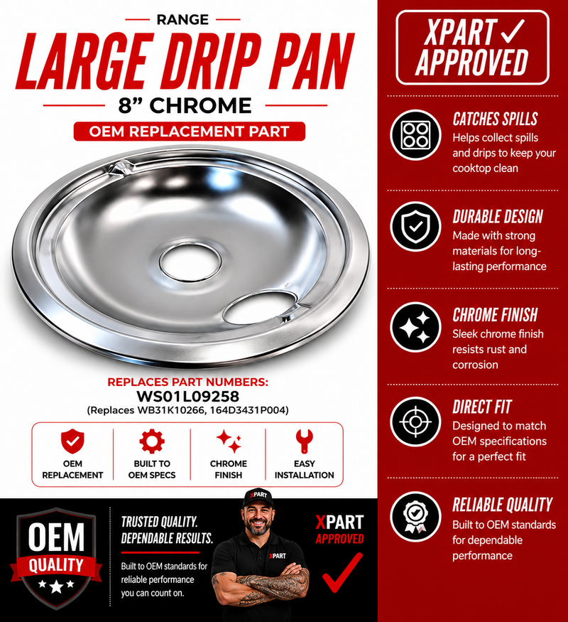 GE Range 8'' Drip Pan WS01L09258 — Stop Grease Buildup & Keep Your Stovetop Clean