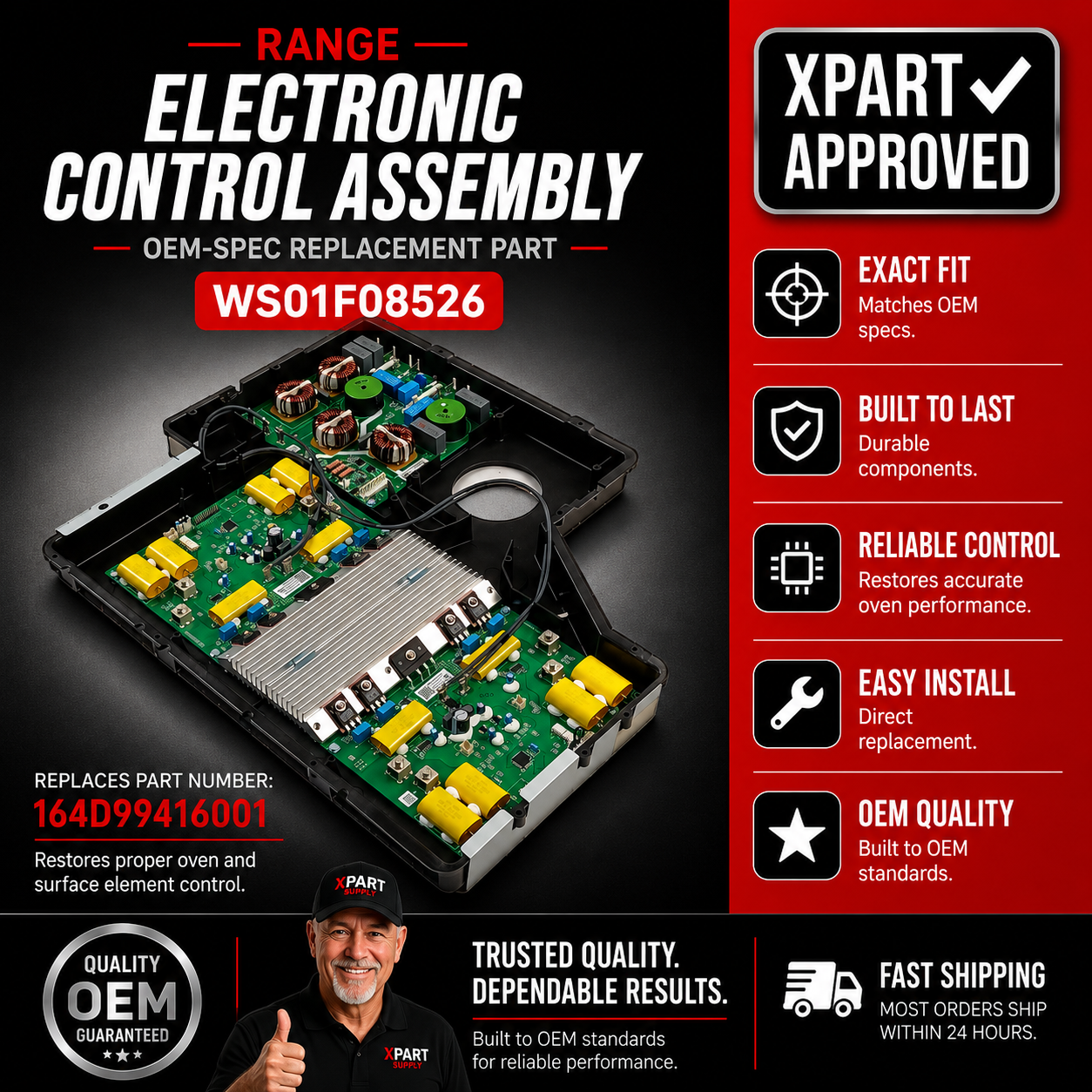 GE Range Electronic Control Assembly WS01F08526 — Fixes No Heat, Error Codes & Control Failure