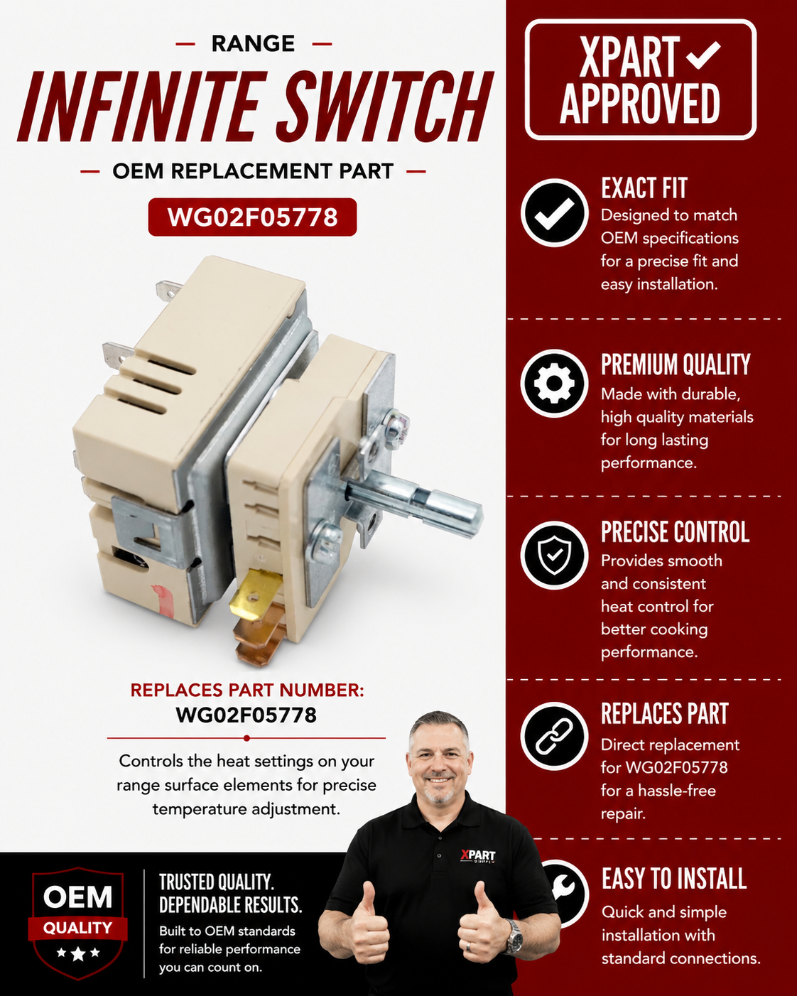 GE Range Infinite Switch WG02F05778 — Fix Burner Not Heating or Won't Turn Off