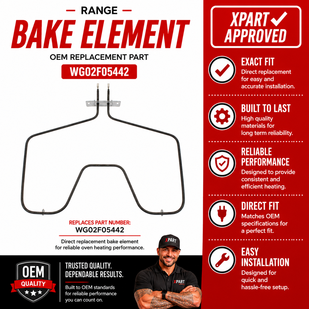GE Range Bake Element WG02F05442 — Fix Oven That Won't Heat or Bakes Unevenly