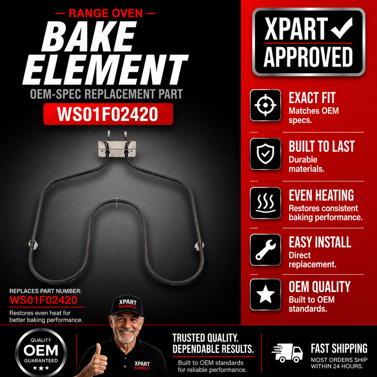 GE Range Oven Bake Element WS01F02420 — Fix Oven Not Heating or Baking Unevenly