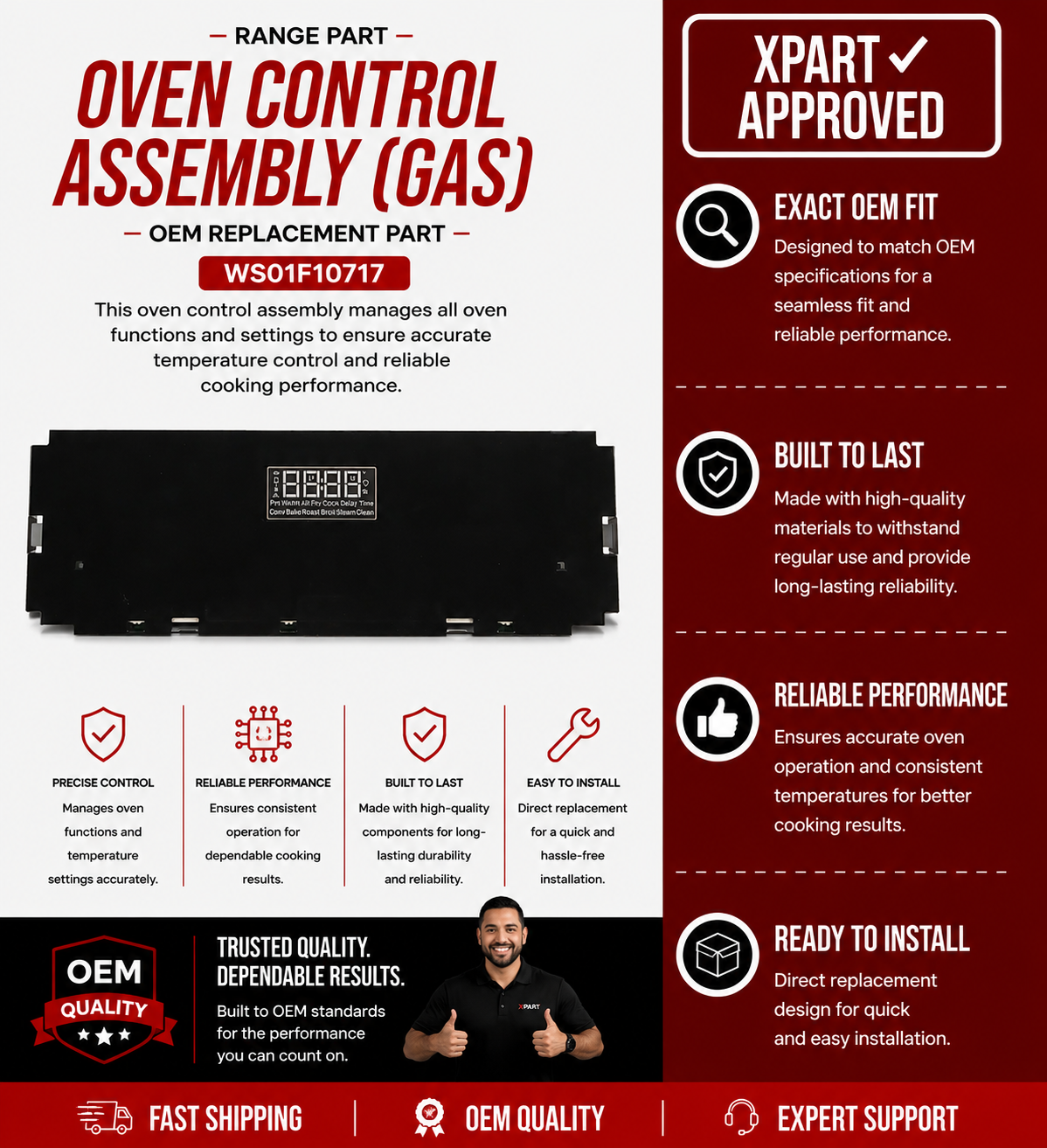GE Range Oven Control Assembly WS01F10717 — Oven Won't Ignite or Temperature Is Wrong
