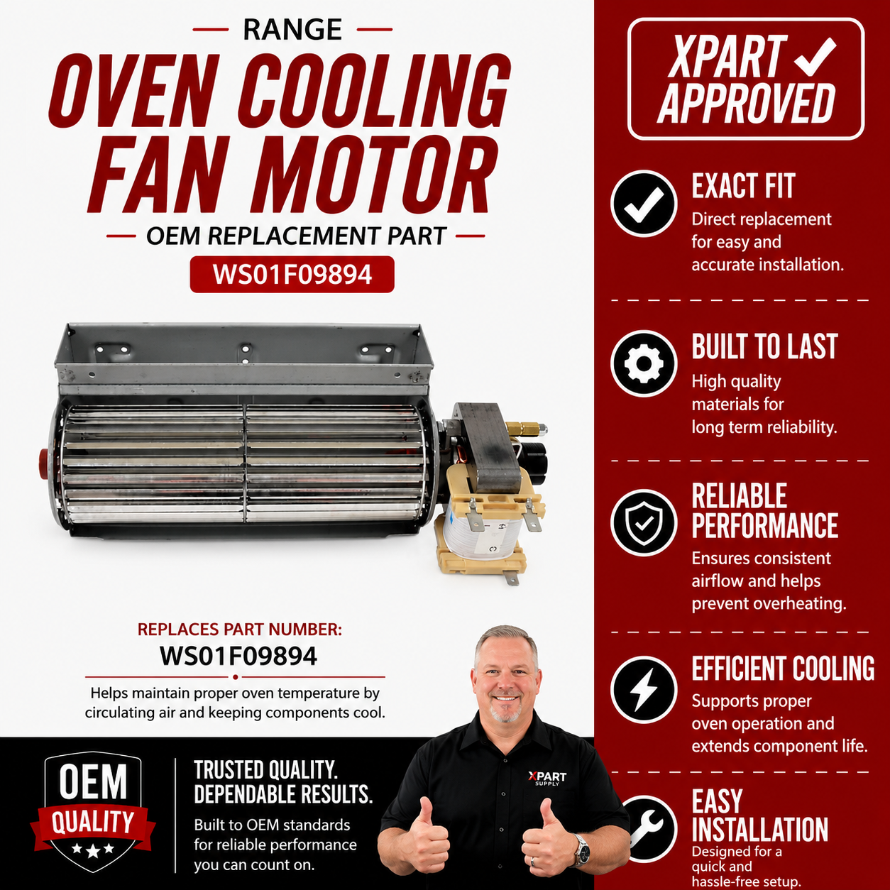 GE Oven Cooling Fan Motor WS01F09894 — Restore Oven Cooling & Prevent Overheating