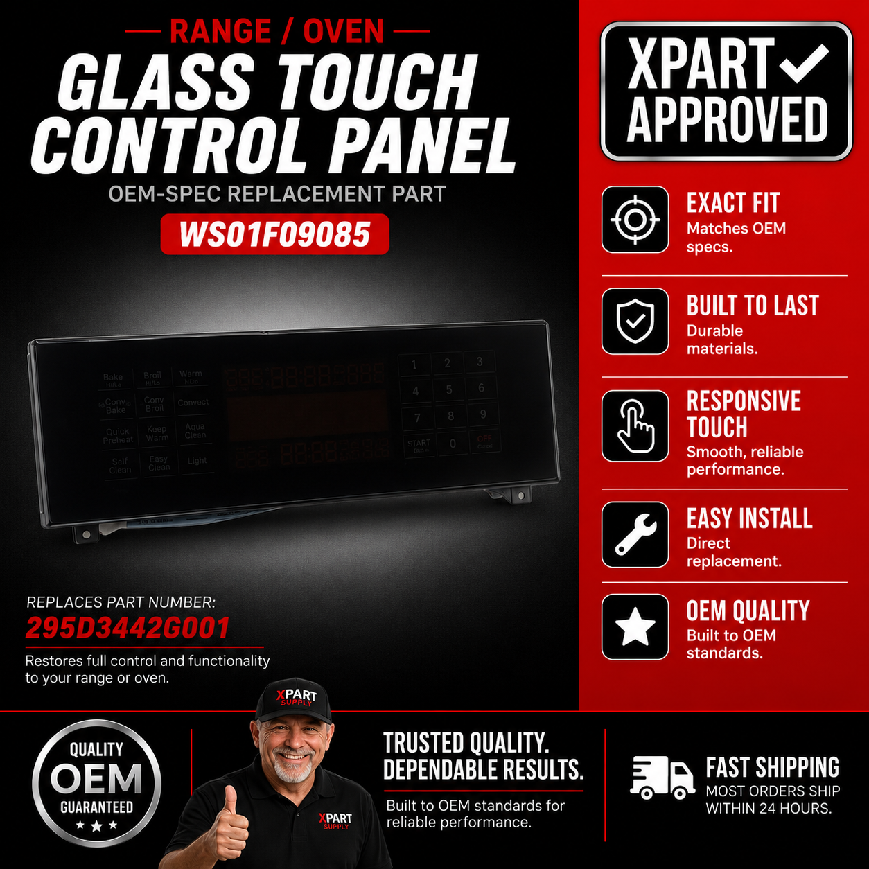 GE Range Oven Glass Touch Control Panel WS01F09085 — Fixes Unresponsive Controls & Display Failure