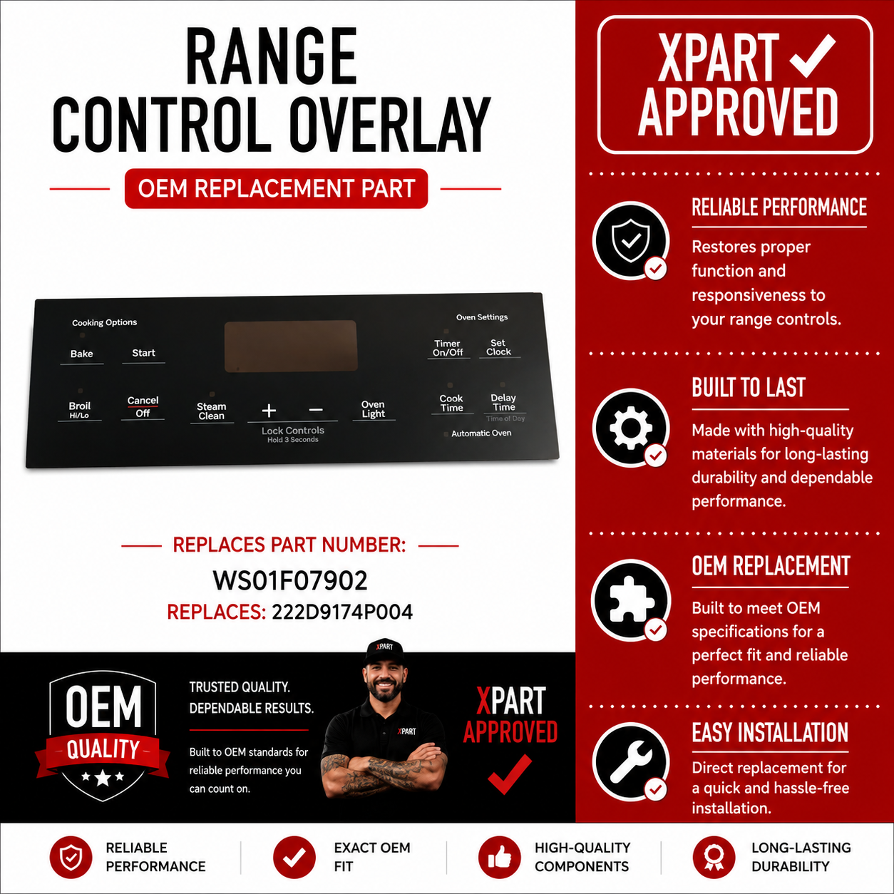 GE Range Overlay WS01F07902 — Restore Clean Panel Finish