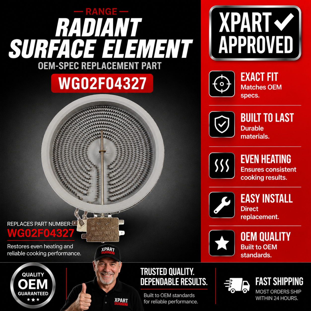 GE Range Radiant Surface Element WG02F04327 — Fix Burner That Won't Heat