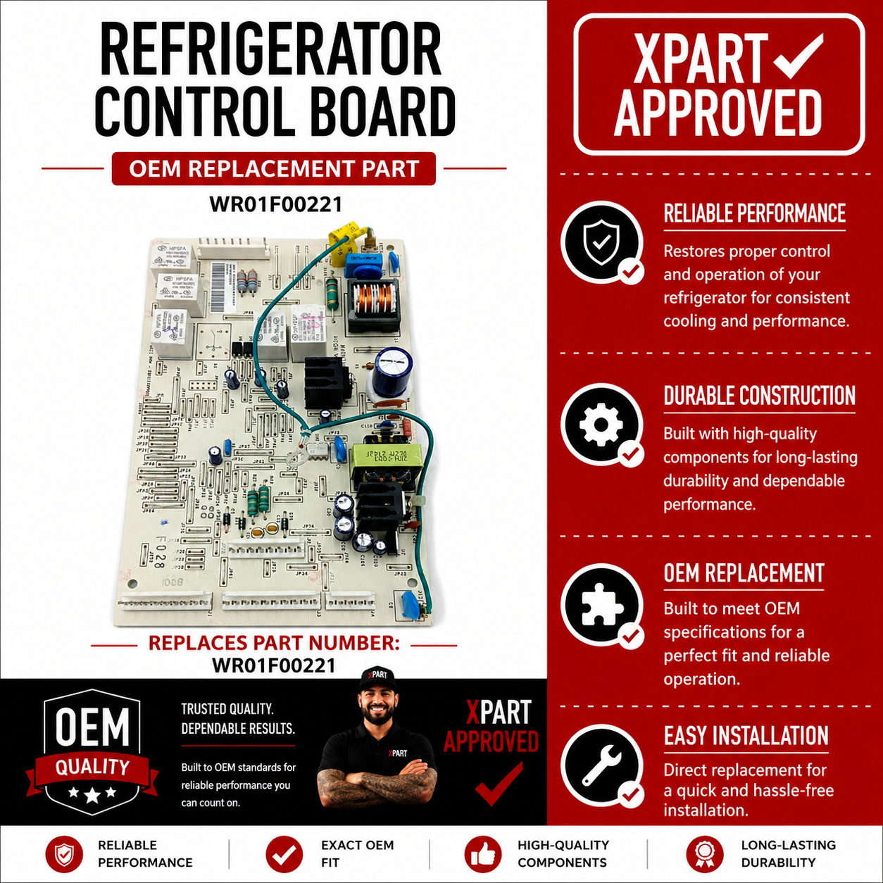 GE Refrigerator Control Board WR01F00221 — Fix Temperature Failures and No-Cool Faults