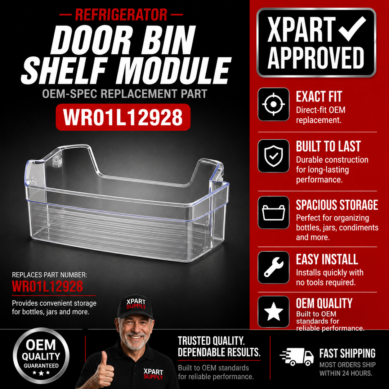 GE Refrigerator Door Bin WR01L12928 — Fix a Missing or Broken Door Shelf