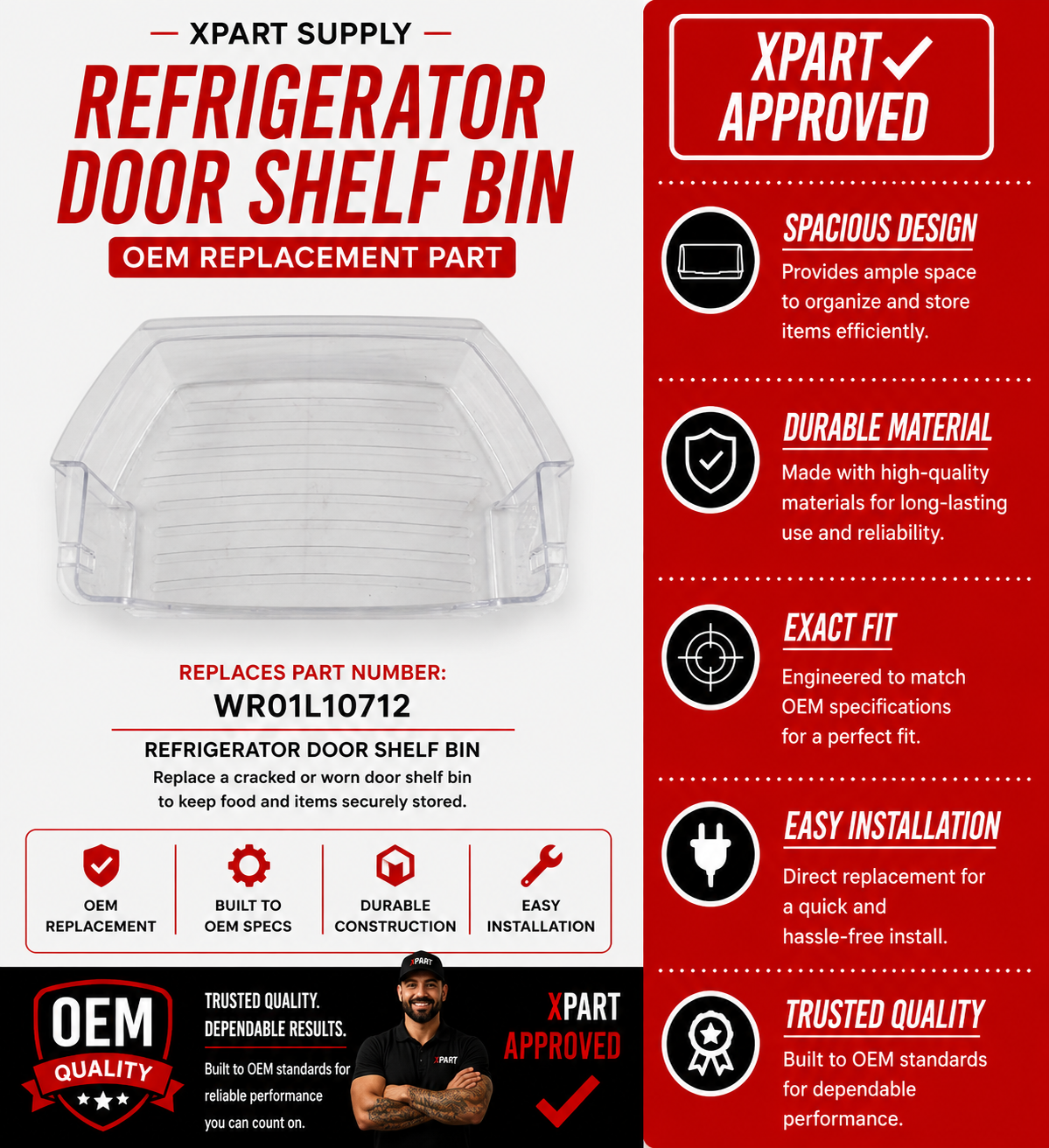 GE Refrigerator Door Shelf Bin WR01L10712 – Genuine OEM