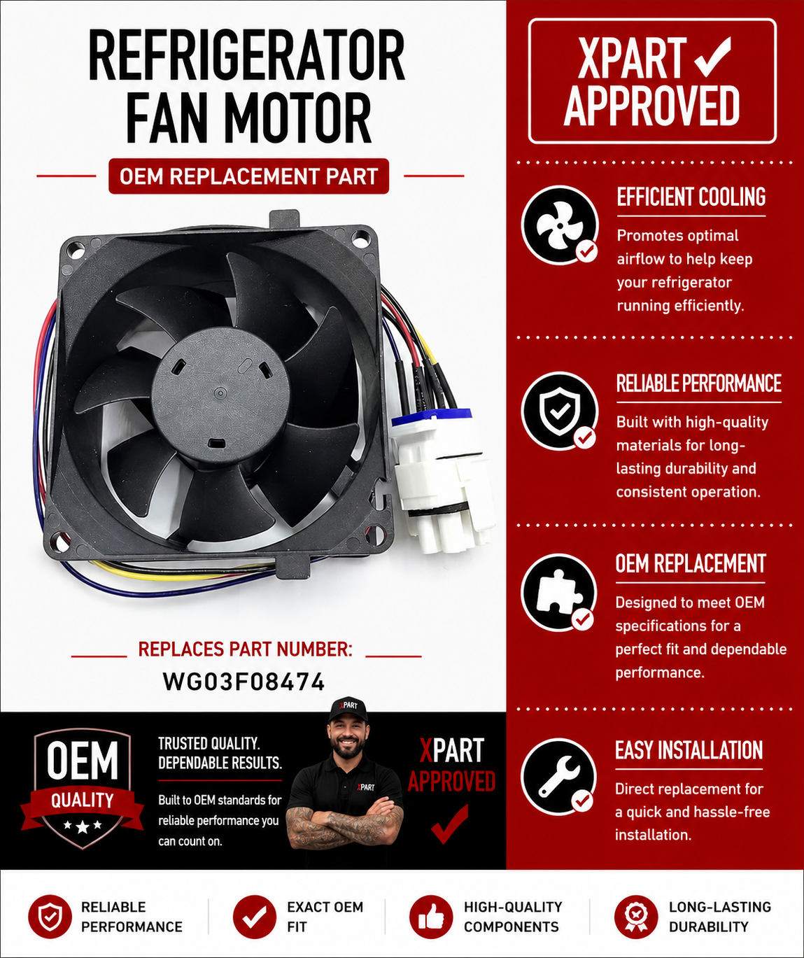 GE Refrigerator Evaporator Fan Motor WG03F08474 — Restore Cooling & Stop Frost Buildup