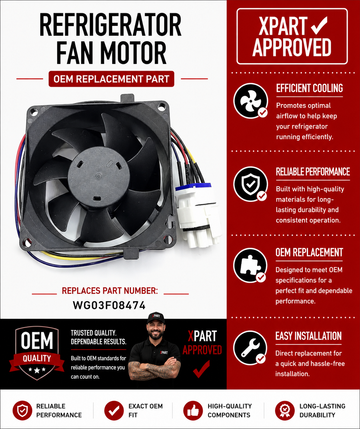 Refrigerator fan motor; described by retailer sources as an evaporator fan motor