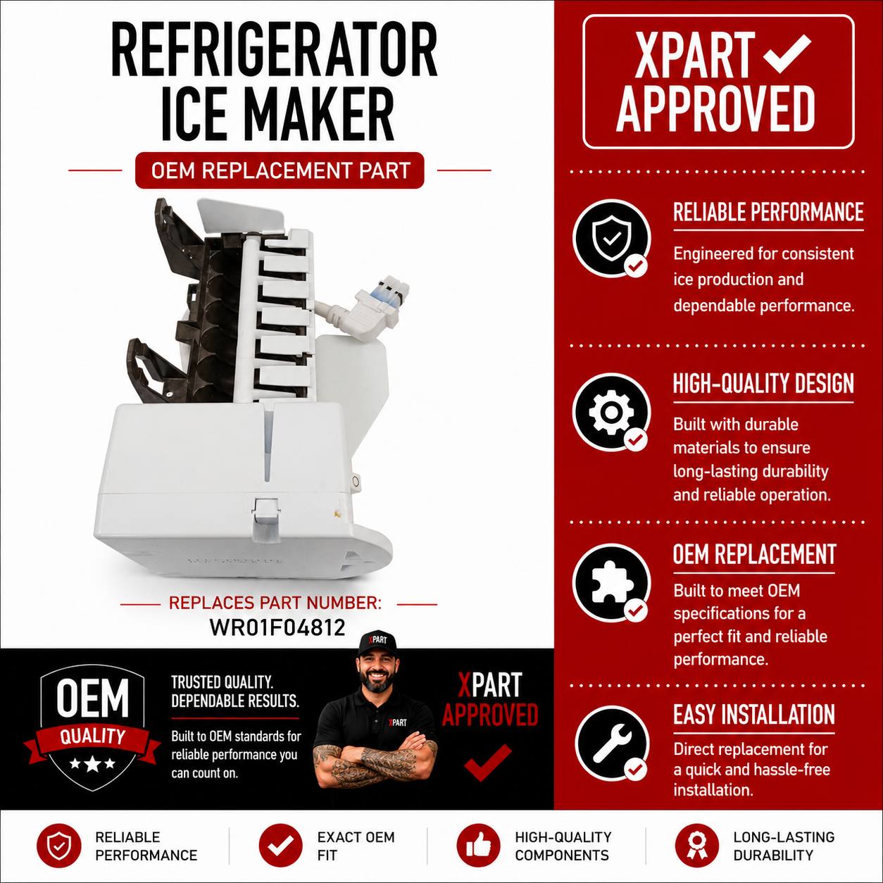 GE Refrigerator Ice Maker WR01F04812 — Restore Ice Production Fast